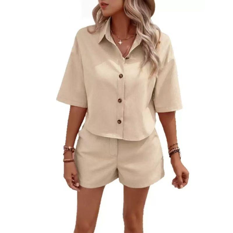 Western Style Fashion Casual Loose Short Sleeve Shirts Shorts Set Loose Shirt and Shorts Set