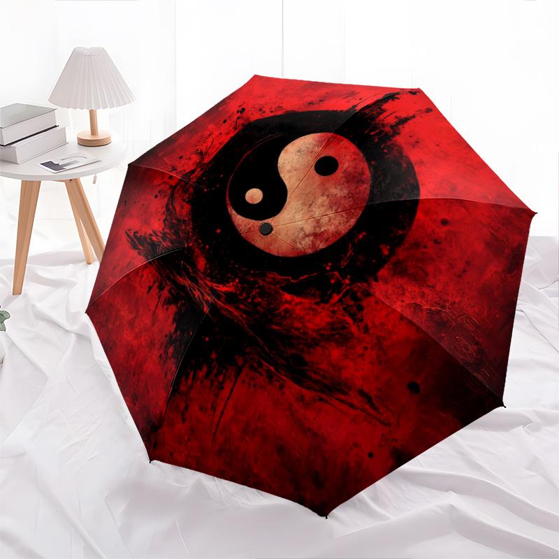 Yin-Yang Symbol  Pattern, Automatic Folding Umbrella, Portable and Foldable Design, 8 Ribs, a Christmas or Birthday Gift.