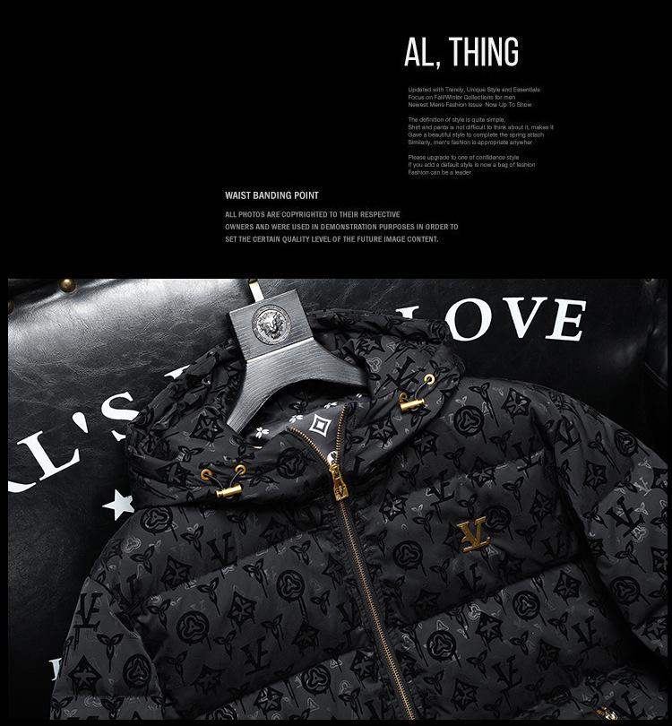 Europäische Trendmarke Herren Winter Dicke Kapuzenenten Daunenjacke - Leichter Luxus Bedrucktes Design