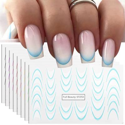 8 Stück Farbverlauf French Line Nagelsticker Set Bunte Streifen Wellenlinien Designs Abziehbilder Wasserzeichen Sticker DIY Maniküre Dekorationen