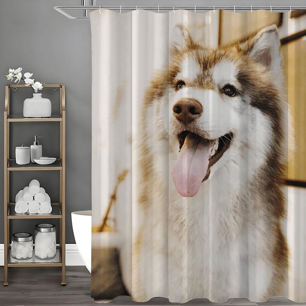 Husky Dog Shower Curtain Realistic Pet Print Bathroom Decor Cute Animal Design Waterproof Fabric Home Bath Accessory