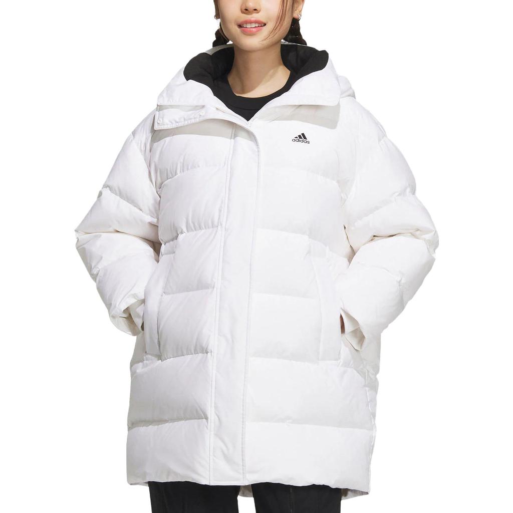 Adidas Veste Longue Décontractée Sportive à Capuche en Duvet avec Imprimé Lettres Veste Femme Blanche IV7557