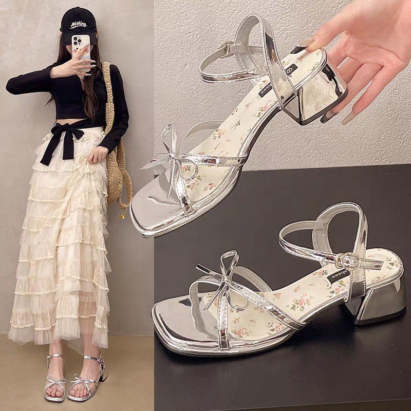 Versatile fashion beautiful outer wear high heels women 2025 summer new French Roman open toe with sandals women