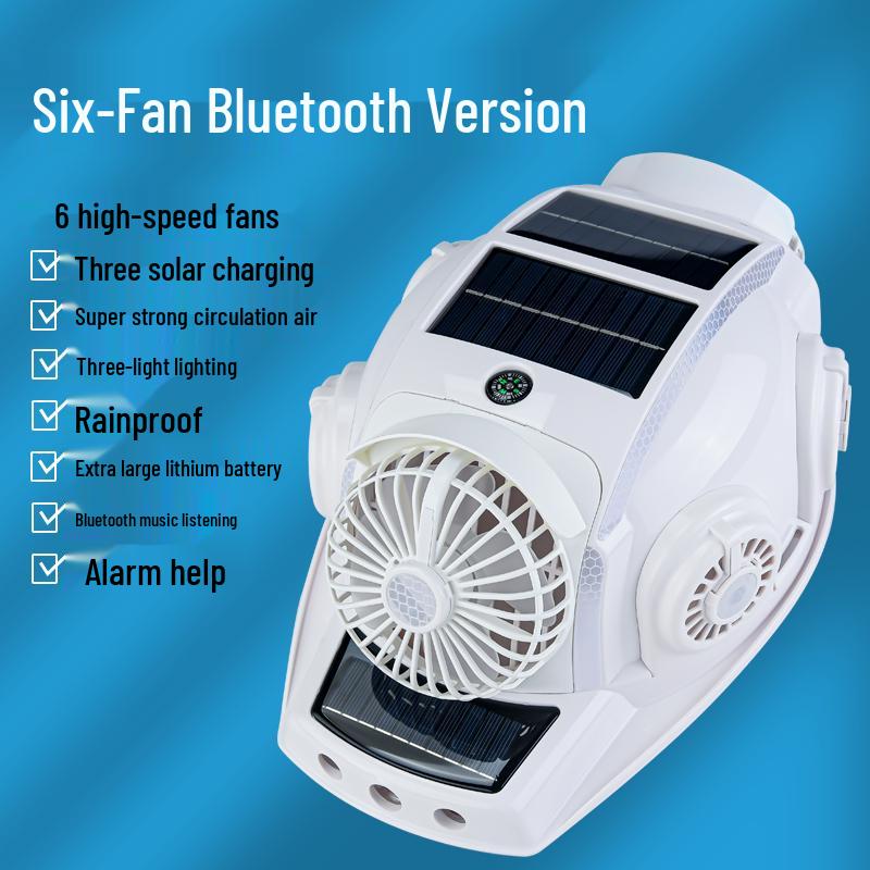 Six-Fan Multifunctional Cooling Hat with Solar Bluetooth Headlamp