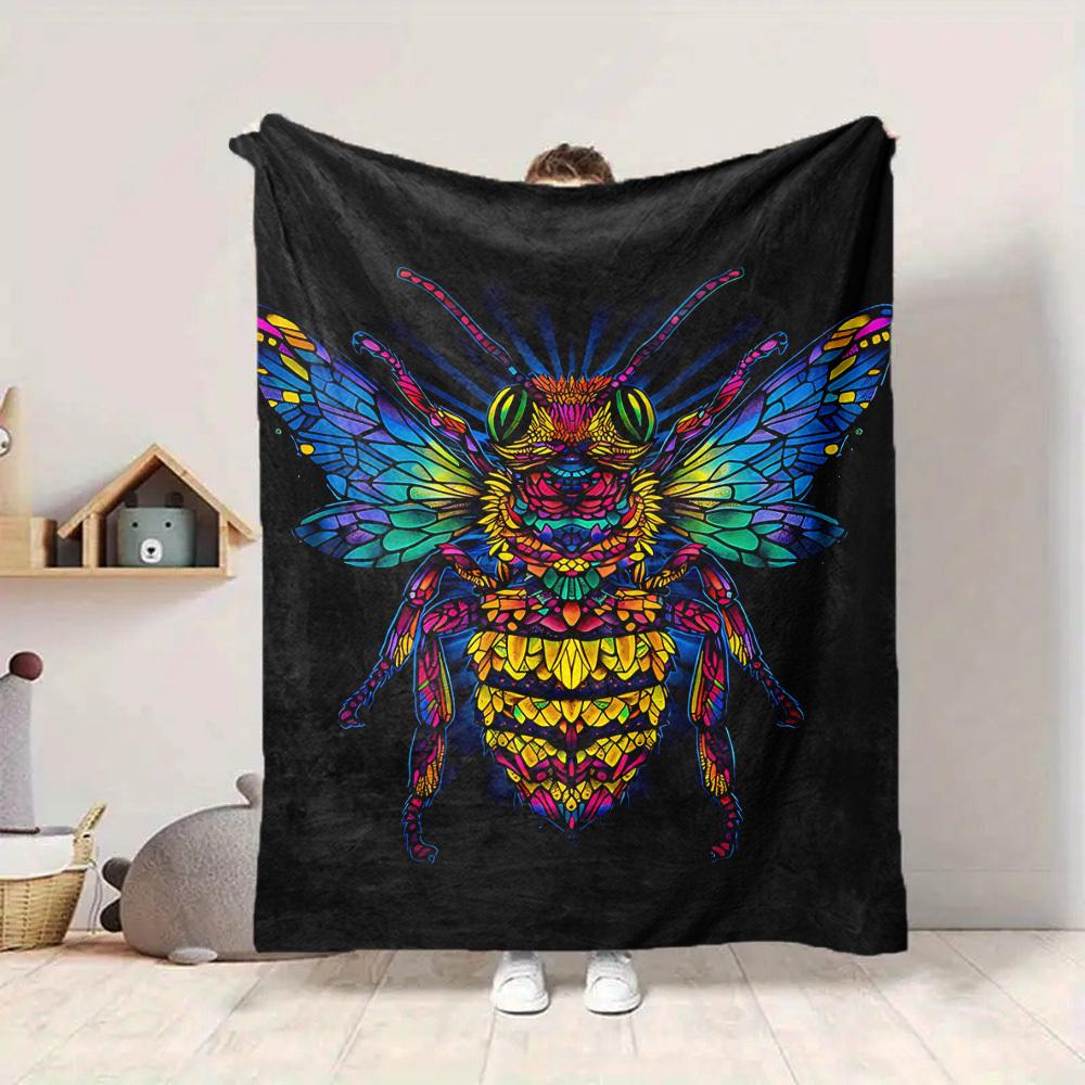 1pc Bee Stained Blanket, Lightweight Flannel Throw Blanket for Sofa, Bed, Travel, Camping, Living Room, Office, Couch, Chair, and Bed