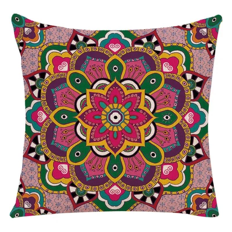 Mandala Print Meditation Cushion Cover National Wind Flax Pillowcase Home Decoration Retro Pillowcase 45*45Cm