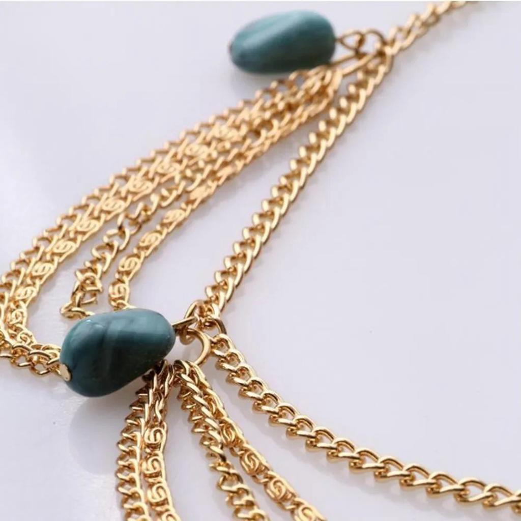 Jewelry Headband 21.7in Long Golden Color Retro Style Exquisite Luster Tassel Forehead Headband for Women Wedding Party