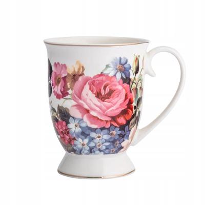 White Porcelain Mug with Roses On a Foot Elegant 320ml 1 Pc Rose
