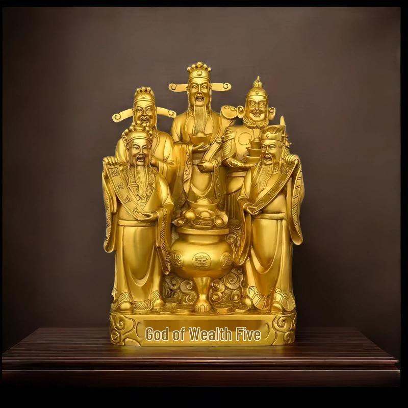 Large Bronze Five Gods of Wealth Figurine for Home or Office Worship