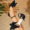 Fashion Elegant Bowtie Decor High Heel Sandals for Women Plus Size Cotton Pointed Toe Party Shoes Autumn Ankle Buckle Thin Heels Sandals