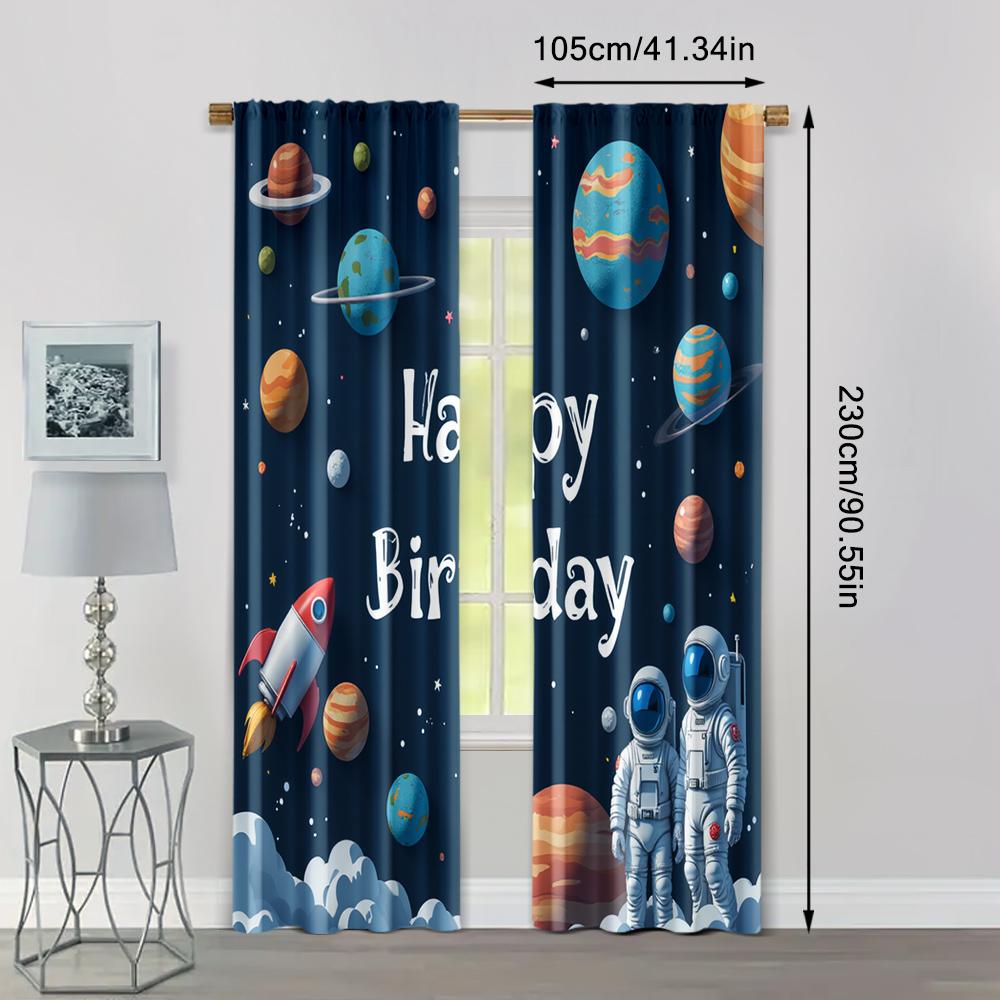 2pcs   Curtain Popular Astronaut Birthday Versatile Polyester (without rod) Art Deco Festive Use for Living Room   Bedroom