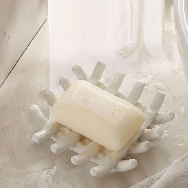 Countertop Ceramic Soap Dish with Raised Drain Rails for Bathroom Sink Use, Kitchen Counter and Guest Washroom