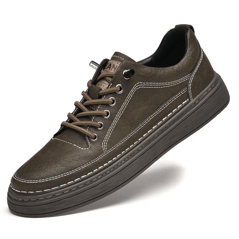 British Trend Khaki Men's Mountaineering Shoes Thick Soled Anti Slip Men's Business Casual Shoes Commuting Work Driving Shoes