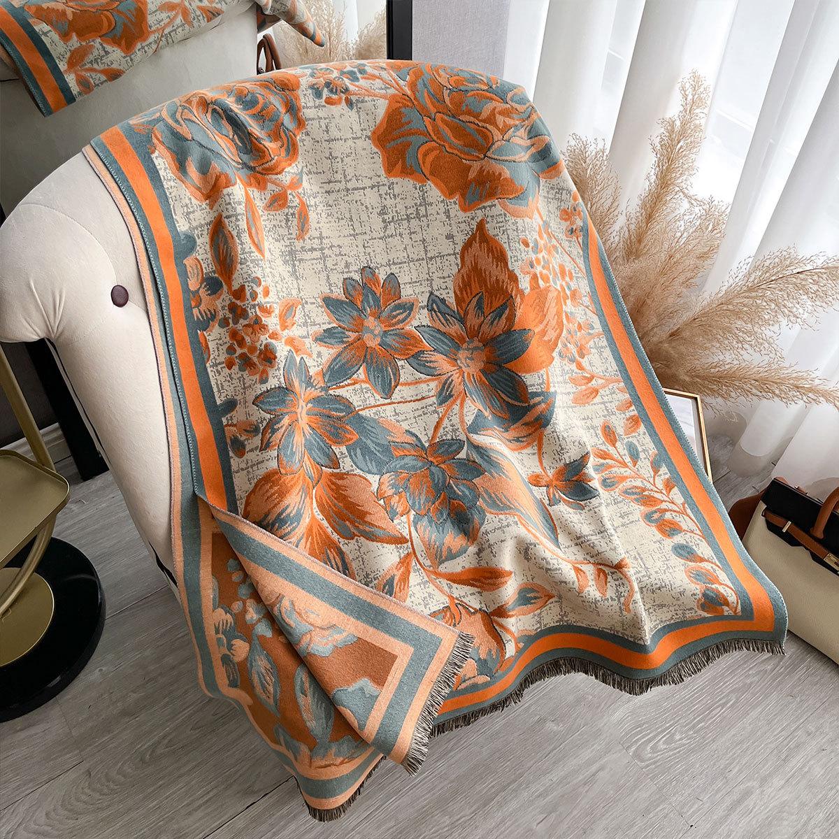 

Корейская версия модный принт имитация кашемира шарф женский зимний универсальный студенческий утолщенный холодный шарф шаль двойного назначения 185x65cm оранжевый