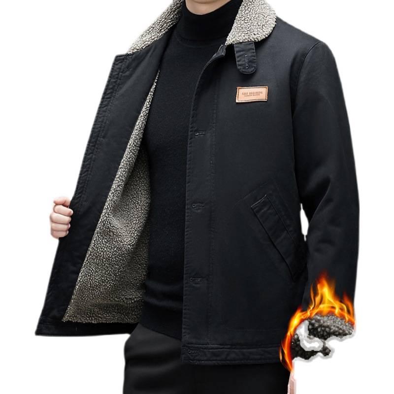 Men's Fleece-Lined Lambswool Jacket: Thick Cotton-Padded Outerwear for Autumn/Winter