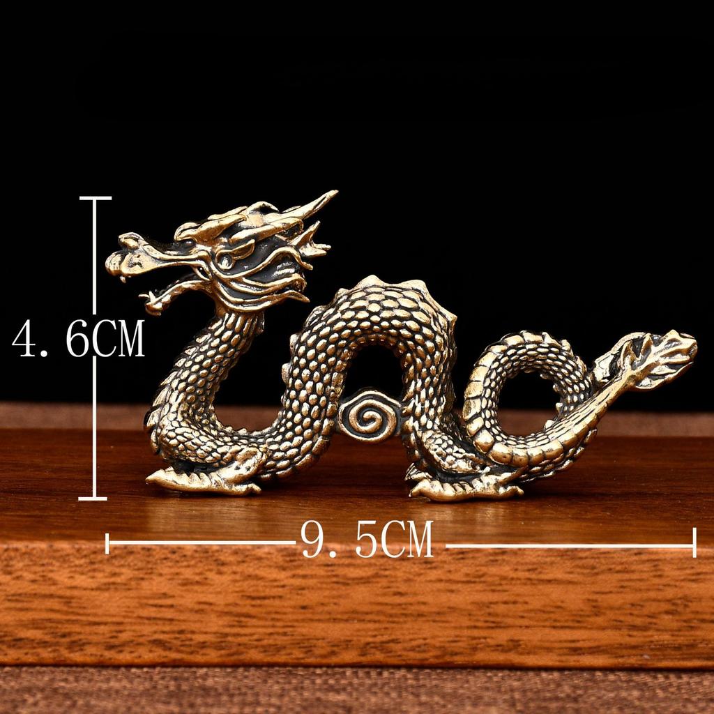 Vintage Brass Zodiac Dragon Small Statue Desktop Ornament Chinese Mythical Beast Figurines Home Feng Shui Decorations Crafts