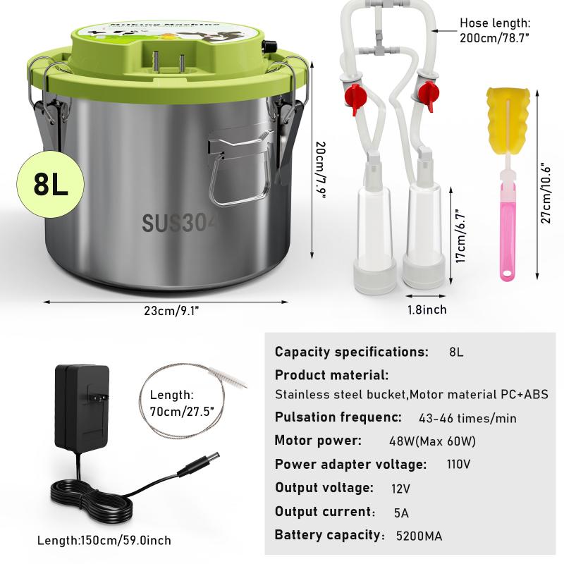 8L Sheep Ewe Milking Machine Cow Electric Integrated Milking Machine Accessories Milk lining Milk Pail Farm Breeding Tools