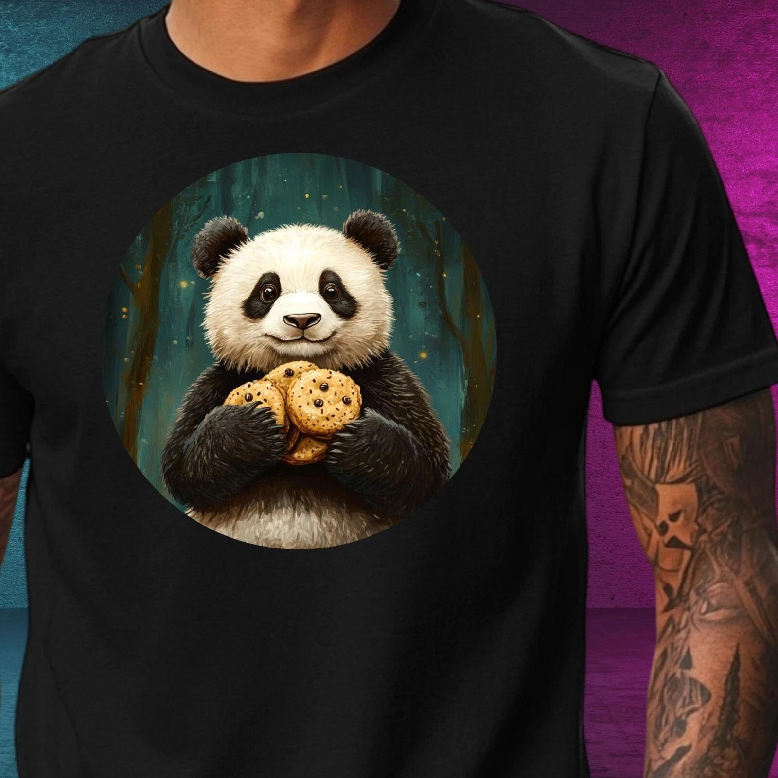 T-Shirt Herren Panda mit Keksen Motiv Baumwolle Größe XS bis 5XL XXXXL