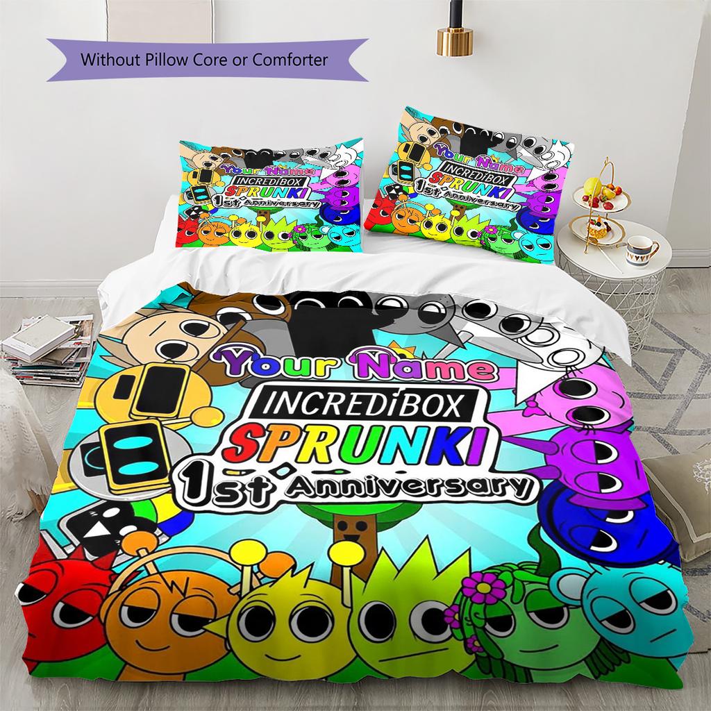 Colorful Creatures Custom Name Pattern Bedding Quilt Set Quilt Cover Pillowcase Home Birthday Gift(1 * Duvet Cover + 2 * Pillowcase, Without Core)