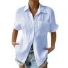 Women's Solid Color Lapel Short Sleeve Shirt Casual Button Cardigan Top
