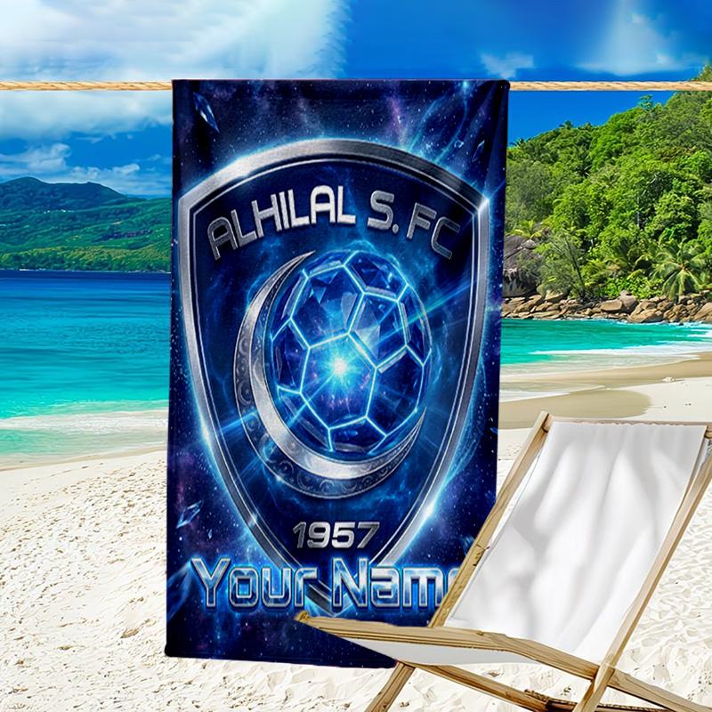 Custom Name Beach Towel Al Hilal FC Crest Beach Towel, Soft Microfiber, Gift for Her/Him, Birthday, for Pool, Beach, Travel, Fan gifts