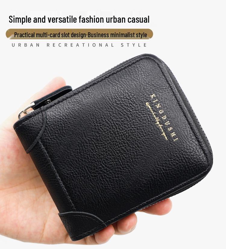 New Men's Short Wallet with Corner Protector: Chain Coin Purse, Multi-Card Slots, Zippered Card Holder