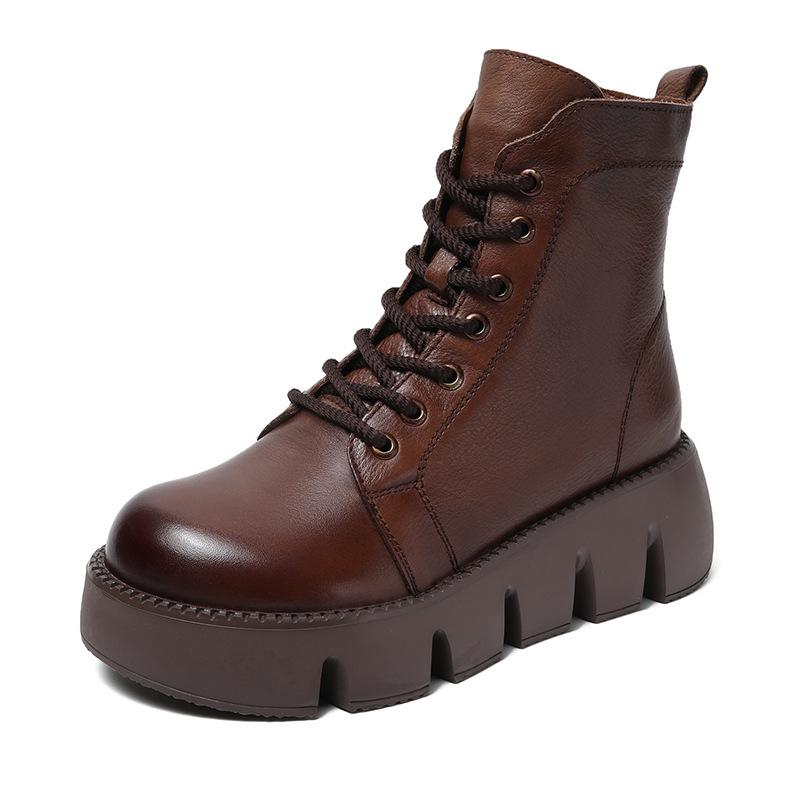 Winter 2025 New Thick-soled Heightening Martin Boots Retro Short Boots Leather Square Head Women's Boots Soft Leather Boots Women's