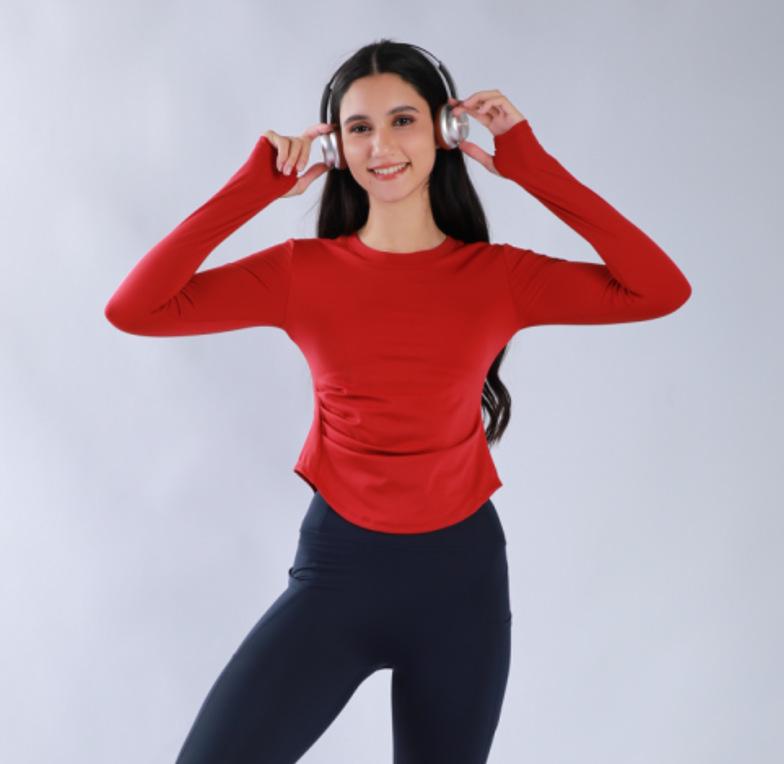 Women's 2025 Nude-Feel Yoga Set: Chest-Pad, Finger-Hole, Slim-Fit, Long Sleeve