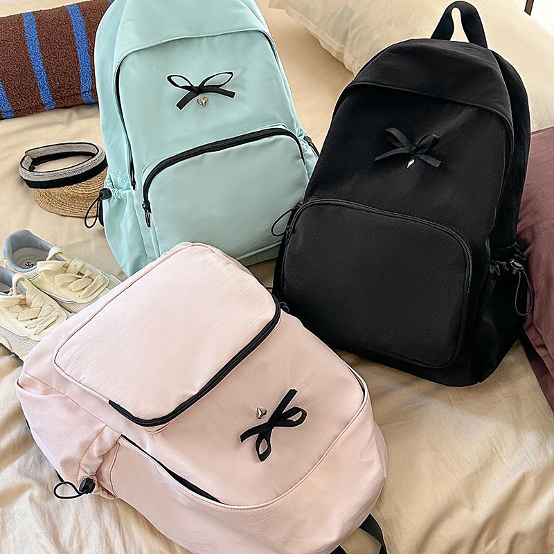 Simple Bow Decoration Backpack Cute Casual Large Capacity Multi Pocket Backpack Student Backpack Fashionable Women's Backpack