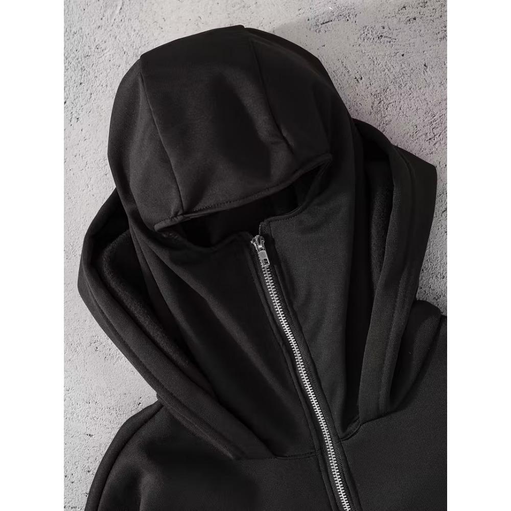 New Men's Hip Hop Double Hat Hoodie Zipper Casual Sweatshirt Street Fashion Autumn/Winter Fashion Coat