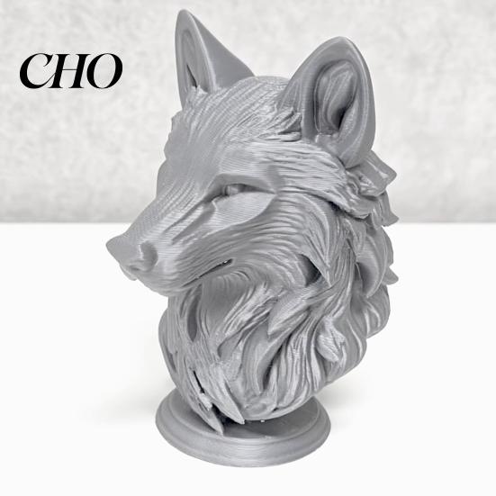 Decorazione Moderna Testa di Lupo Statuetta Stampata 3D, Statua Realistica con Base Rotonda Scultura Animale, Selvaggia per Casa Ufficio Libreria
