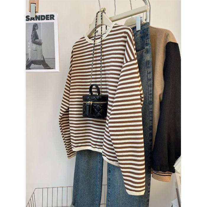 Niszowa bluza w paski z blokami kolorów - Jesień/Zima 2025, Luźny sweter z długim rękawem