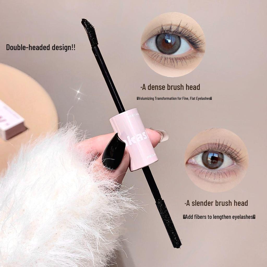 Kakashow Double-Ended Mascara: Long, Voluminous, Waterproof, Sweatproof, Thick, Curling, Smudge-Resistant, Separated Lashes.