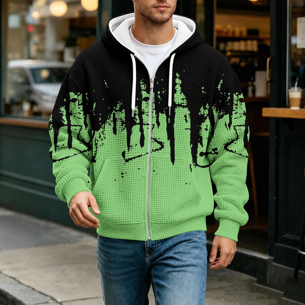 Men's Gradient Hooded Long Sleeve Jacket Casual Fashion Trendy Outerwear