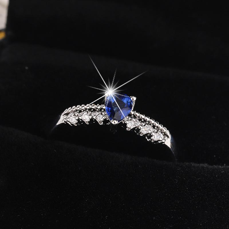 Fashion Double Hollow Water Drop Sapphire 925 Silver Plated Ring for Women Wedding Party Jewelry Gift