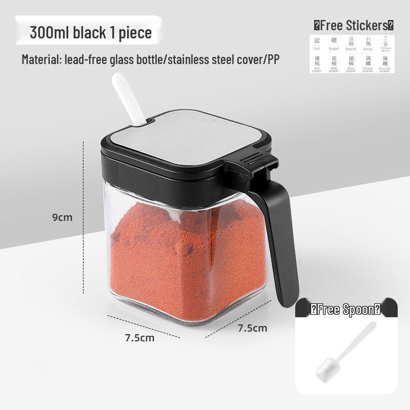 Glass Condiment Jars & Seasoning Bottles Set with Storage Box and Salt Shaker