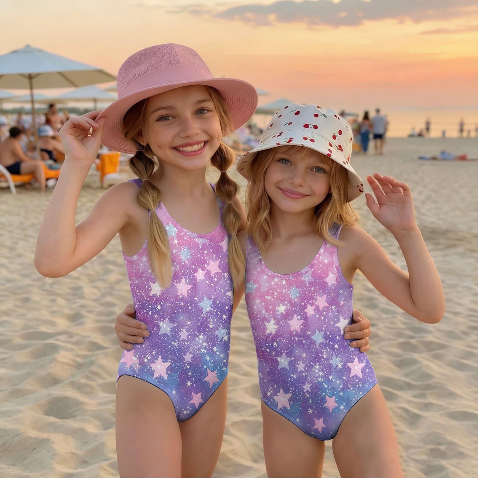 

Girls One Piece Swimsuit Star Print Summer Swimwear Kids Casual Beachwear Sleeveless Comfortable Fit 120 фиолетовый