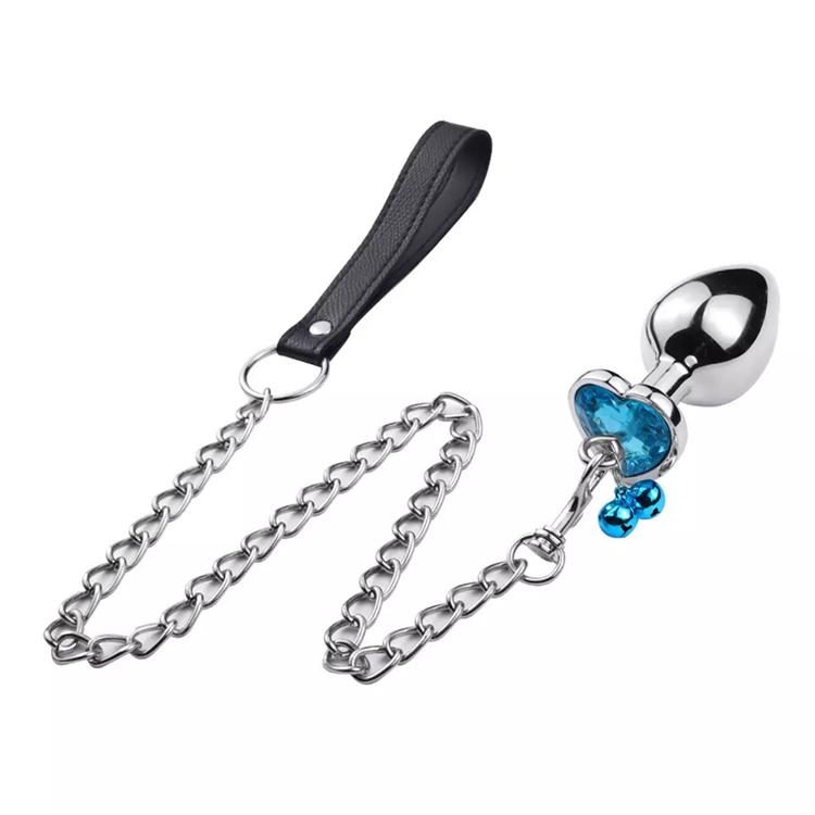 Jewelry Design Sex Product Heart Shape Diamond Anal Butt Plug With Two Bells with Metal Chain
