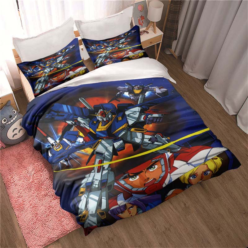 "3D Mobile Suit Gundam" anime-themed comfortable bedding set, including duvet cover, pillowcases, and children's set.