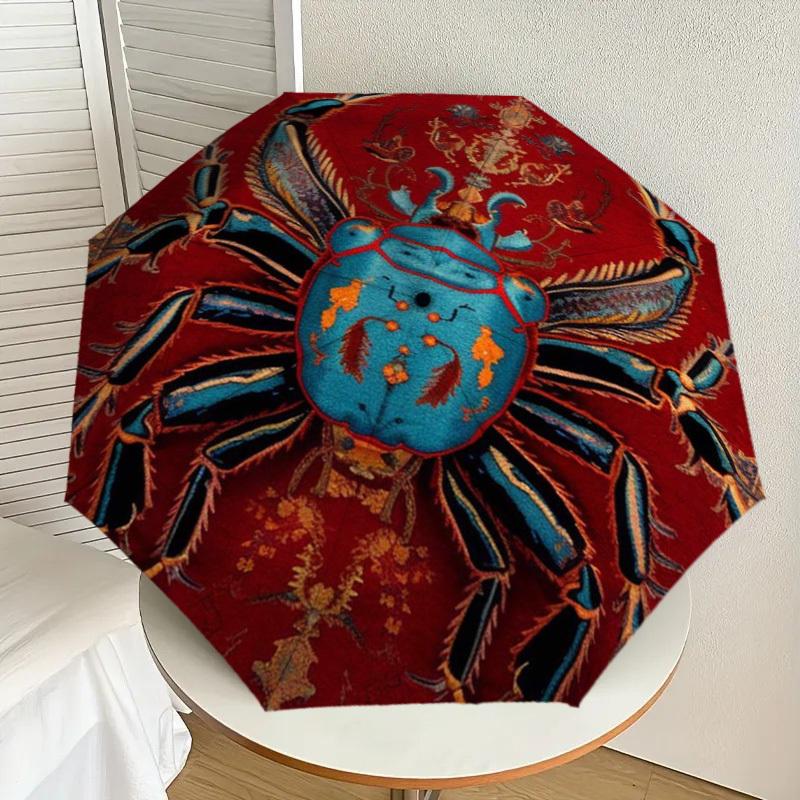 

1pc Blue Beetle Rug Design Umbrella with Plastic Handle,Suitable for All Seasons Home Travel Outdoor UmbrellaDD697