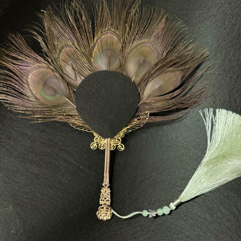 1Pc Vintage Peacock Feather Fan Handheld Ornamental Fan Wedding Photo Shooting Props Live Show Prop