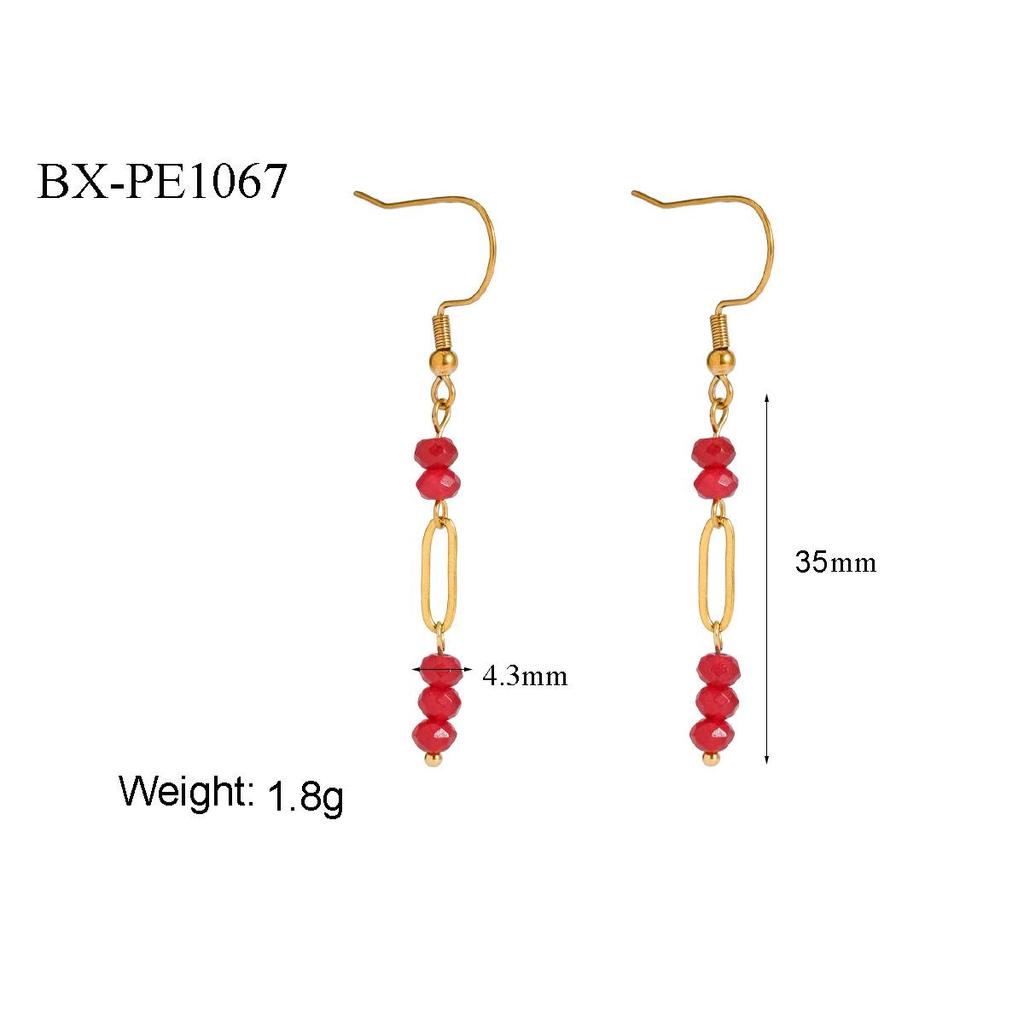 European and American Multicolor Natural Stone & Seed Bead Tassel Earrings, Stainless Steel Women's Accessory