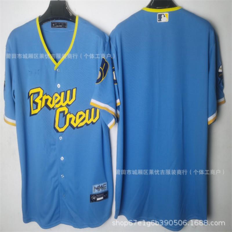 Milwaukee Brewers 22 Yelich Baseballtrikot Bestickt Trainingsspiel-Uniform Herren Damen