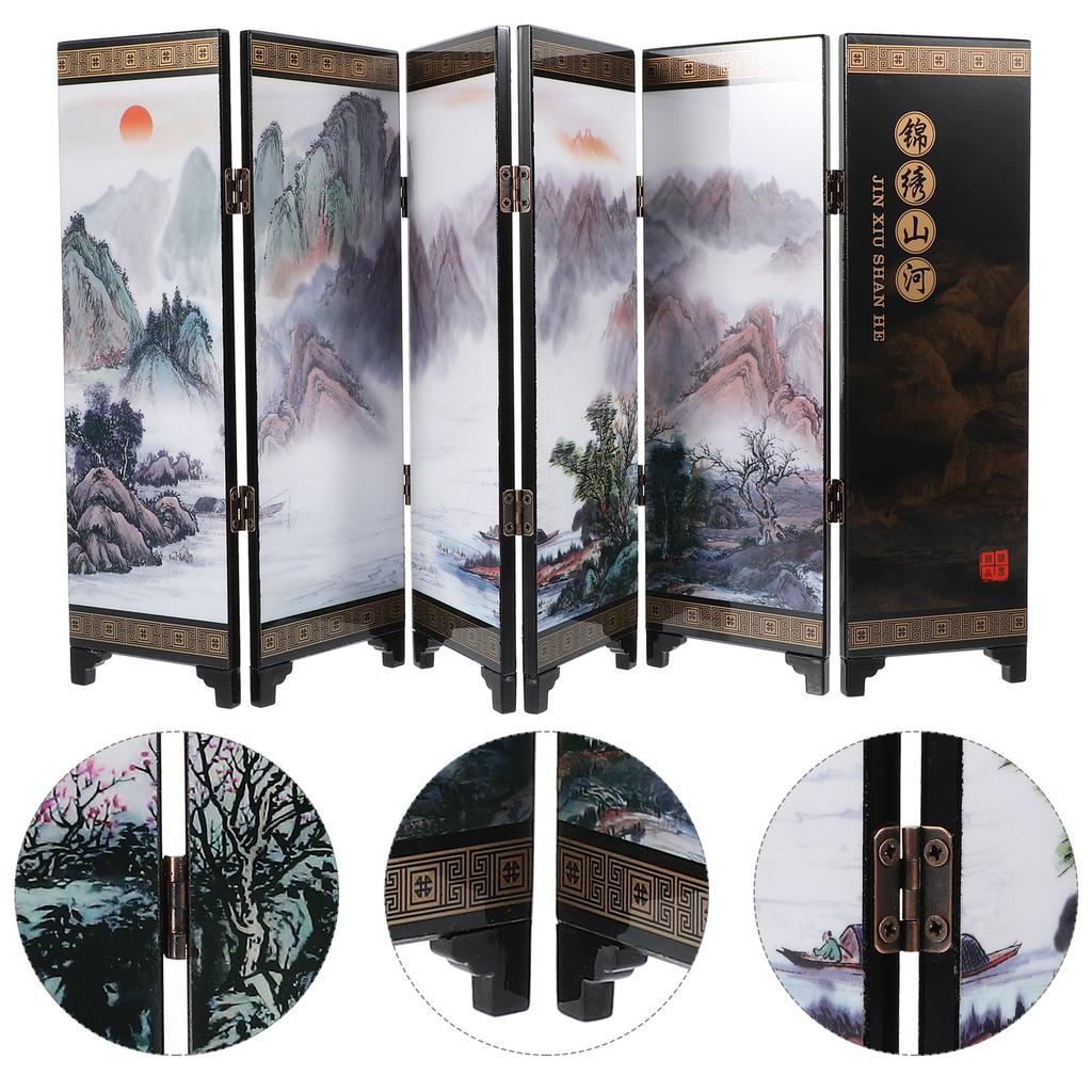 Screen Mini Chinese Folding Panel Desktop Dividers Lacquerware Privacy Model Tabletop Props Desk Divider Screens Oriental
