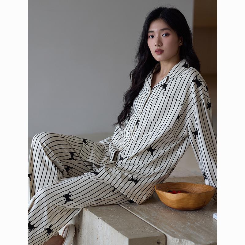 "Antibacterial Stretch Cotton Panda Pajamas Set – Men's and Women's Autumn Cardigan, Casual Homewear"
