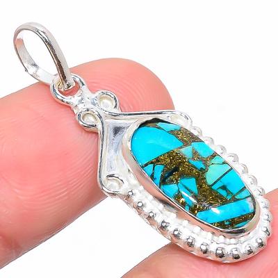 Natural Copper Turquoise Gemstone 925 Sterling Silver Gift Pendant 1.58" M1a24