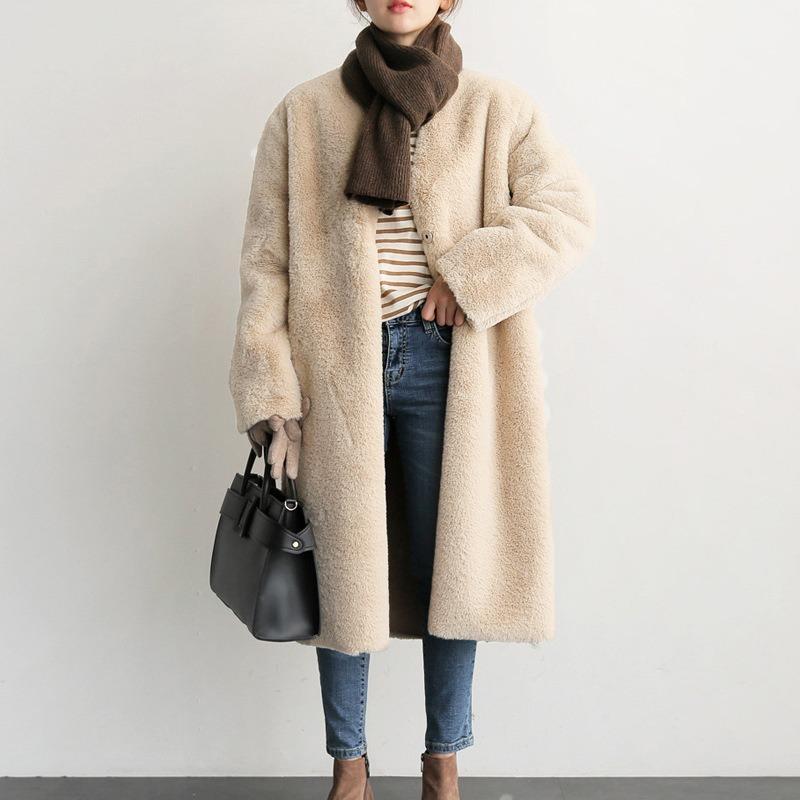 Winter new imitation leather coat women's medium and long imitation Rex rabbit hair jacket, thin imitation mink large size wool sweater