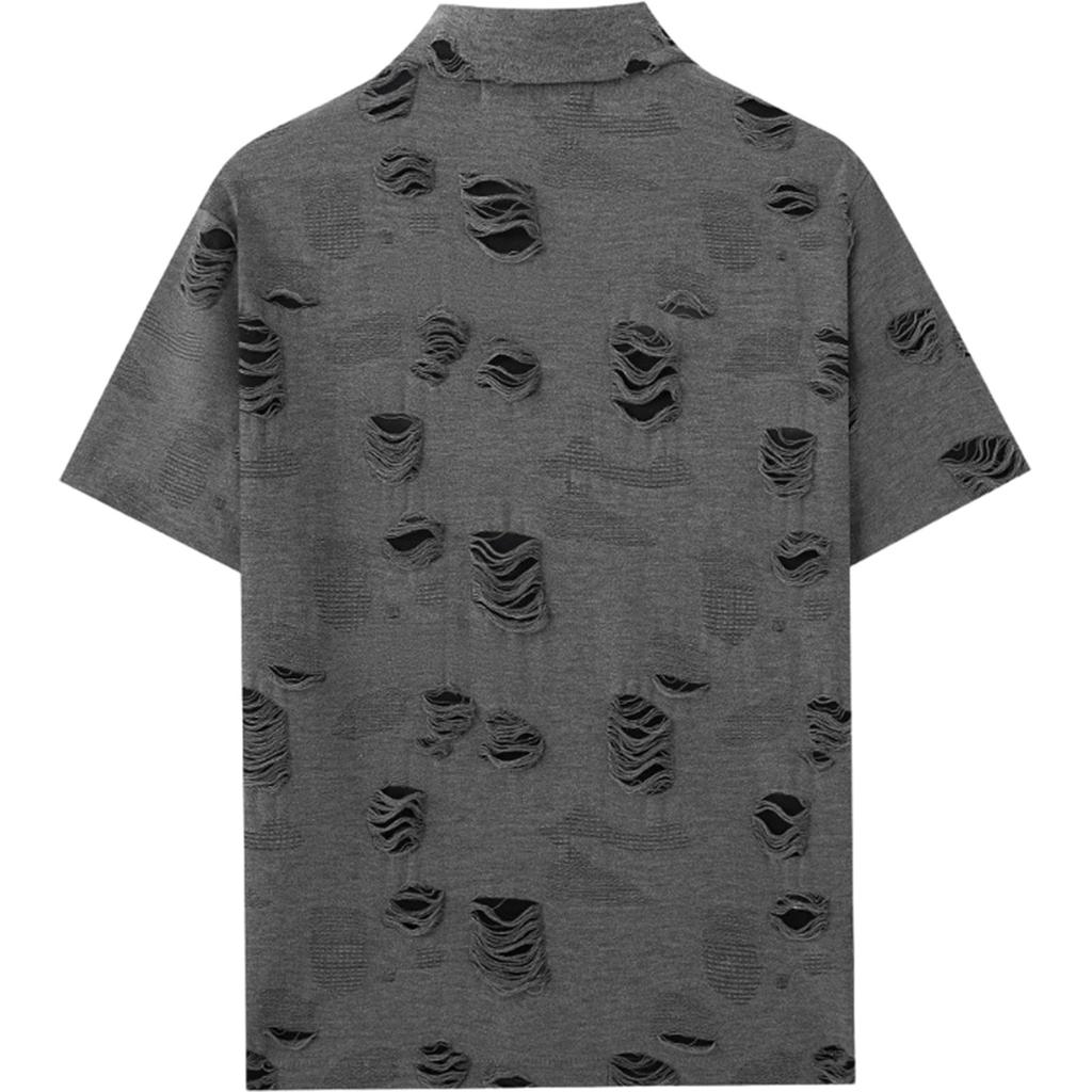 Men's Casual -color Short-sleeved Shirt Men's Retro Distressed Shirt Blouse
