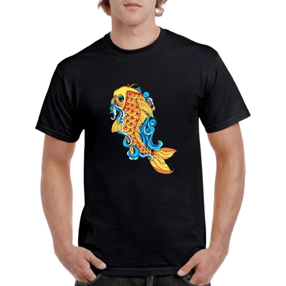 

Лето 2023, мужские и женские топы с короткими рукавами для пар, свободные удобные быстросохнущие футболки с принтом кои и круглым вырезом XXXL темно-синий