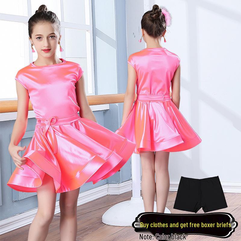 Mid-Sleeve Latin Dance Skirt for Girls – Competition & Performance-Grade Dancewear